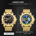 NAVIFORCE 9172 relojes deportivos impermeables para hombres, relojes de pulsera digitales militares con correa de acero de cuarzo dorado, reloj Masculino